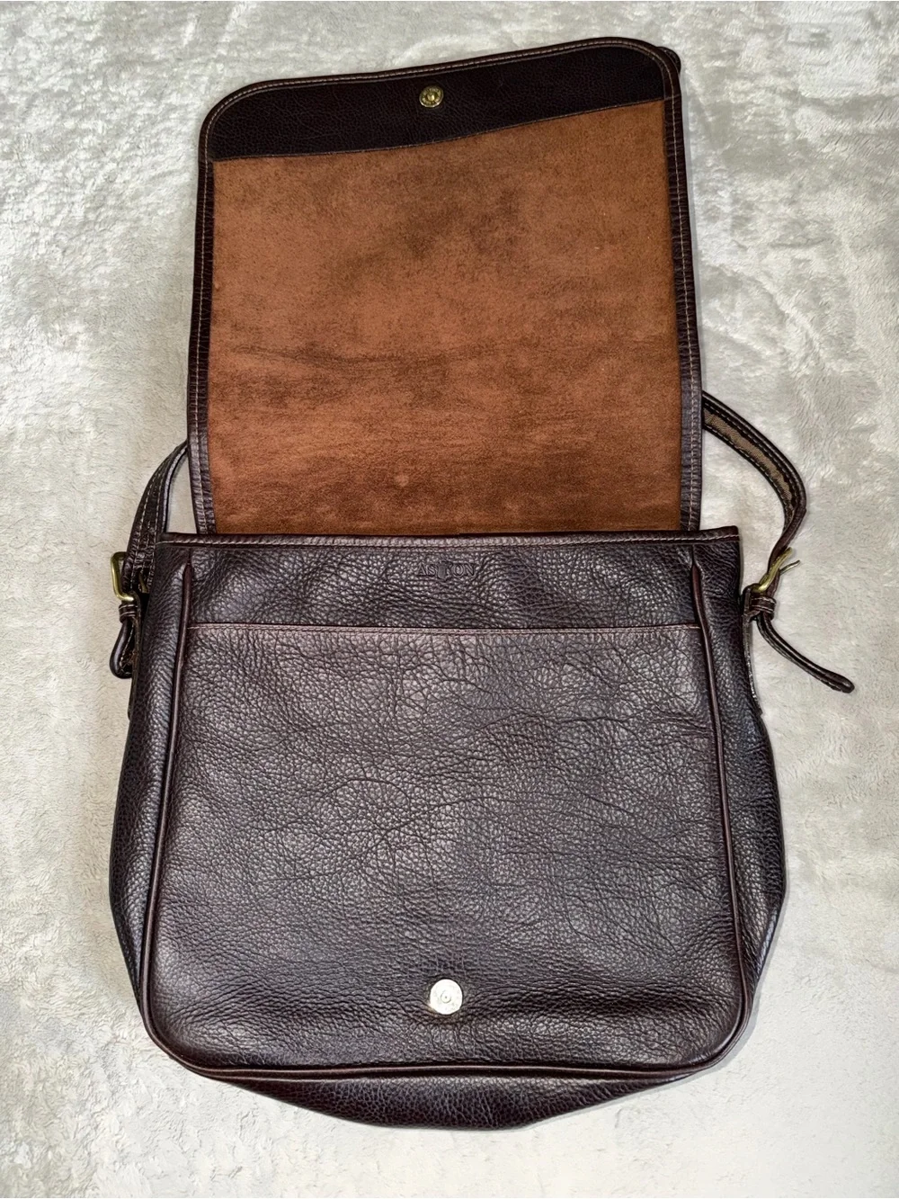 Vintage Aston Leather Brown Pebbled Leather Crossbody Messenger Bag